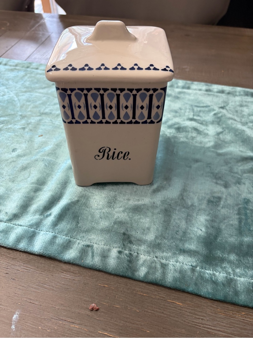 Ceramic Rice Canister in White and Blue